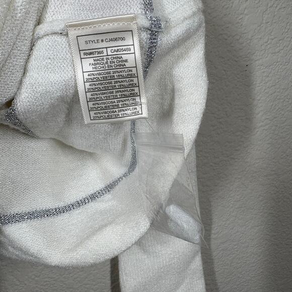 Cupcakes and Cashmere Size XS Turtleneck Sweater Sydney Ivory Metallic Stripe - Picture 8 of 10